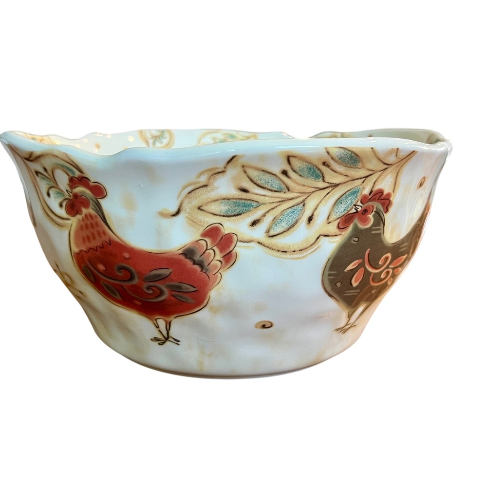 Pier 1 Imports Gallo Ironstone Rooster Serving Bowl Scalloped Rim Farmhouse